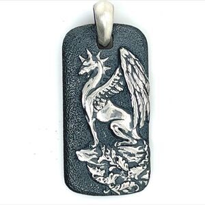 David Yurman Estate Griffen Dog Tag Sterling Silver DY117